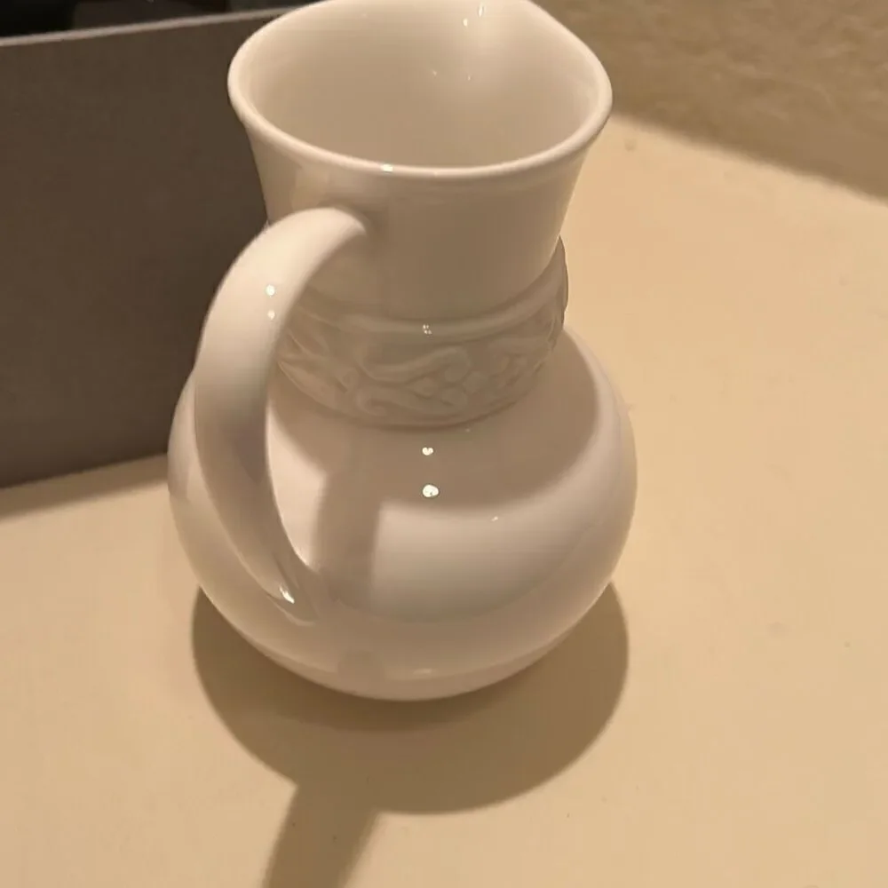 New in box Katy Briscoe Home Bone China White Bisque Small Pitcher 5” Giftable